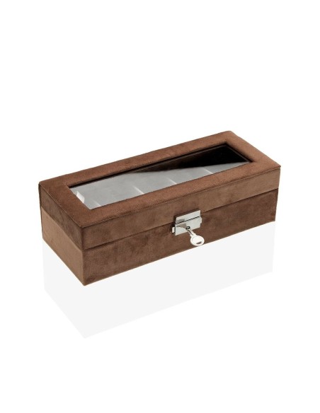 Uhrenbox Versa Braun Samt Holz Polyskin Spiegel Holz MDF 10 x 7,2 x 25,5 cm | Tienda24 Tienda24.eu