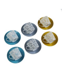 Jeu de 6 tasses avec plat Home ESPRIT Jaune Bleu Vert Lila Métal Dolomite 180 ml | Tienda24 Tienda24.eu