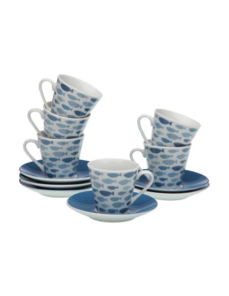 Juego de Tazas de Café Versa Peces Porcelana | Tienda24 Tienda24.eu