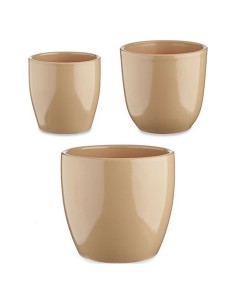 Set de Macetas Beige Arcilla (3 Piezas) (22,5 x 18,5 x 22,5 cm) de Ibergarden, Macetas para flores - Ref: S3606588, Precio: 1...