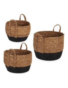 Basket set DKD Home Decor Stripes Black Grey Brown 30 x 30 x 30 cm White Boho (2 Units) (4 pcs) | Tienda24 Tienda24.eu