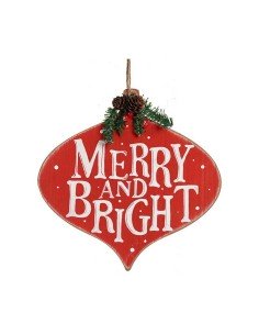 Insegna Merry and Bright 30 x 3,5 x 30 cm Rosso Bianco Verde Plastica Legno MDF da Krist+, Natale - Ref: S3611915, Precio: €3...