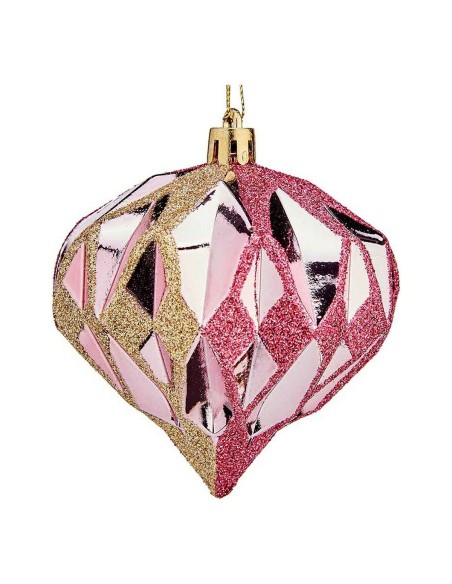 Christmas Baubles Diamond Ø 8 cm 6 Units Pink Golden Plastic | Tienda24 Tienda24.eu