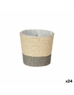 Set de Maceteros Home ESPRIT Natural Metal Fibra Tropical 32 x 32 x 25 cm | Tienda24 Tienda24.eu