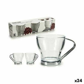 Piece Coffee Cup Set Silver Metal Transparent Glas
