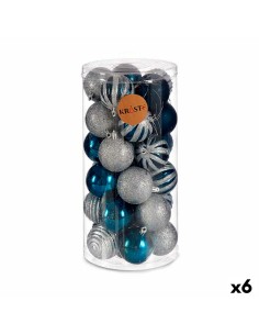 Set di palline di Natale Azzurro Argentato Plastica Ø 6 cm (6 Unità) da Krist+, Natale - Ref: S3622460, Precio: €42.19, Descu...