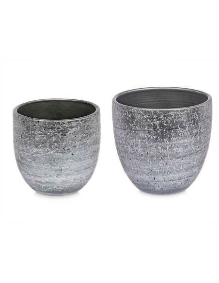 Set of pots Ø 20 cm Ø 25 cm 2 Pieces Grey Silver Ceramic | Tienda24 Tienda24.eu