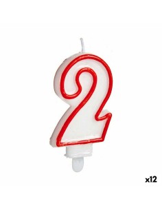 Bougie Anniversaire Numéro 2 Rouge Blanc (12 Unités) de BigBuy Party, Accessoires de fête - Ref: S3624503, Precio: €8.18, Des...