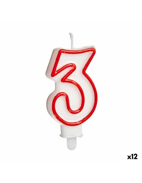 Vela Cumpleaños Número 3 Rojo Blanco (12 Unidades) | Tienda24 Tienda24.eu