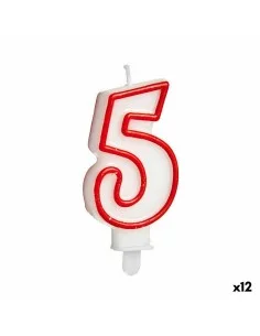 Candle Birthday Number 5 Red White (12 Units) by BigBuy Party, Party items - Ref: S3624505, Price: €8.18, Discount: %