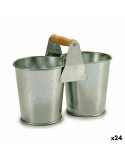 Planter Double Brown Silver Wood Zinc 20 x 15 x 10,2 cm (24 Units) | Tienda24 Tienda24.eu