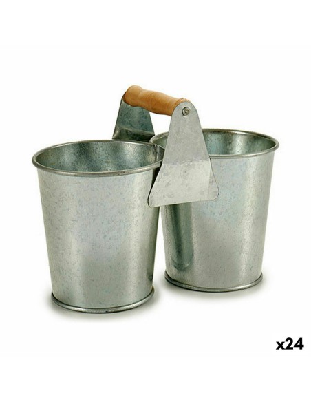 Planter Double Brown Silver Wood Zinc 20 x 15 x 10,2 cm (24 Units) | Tienda24 Tienda24.eu