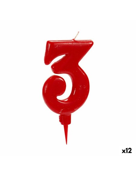 Bougie Rouge Anniversaire Numéro 3 (12 Unités) | Tienda24 Tienda24.eu