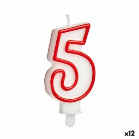 Vela Aniversário Número 5 Vermelho Branco (12 Unidades)