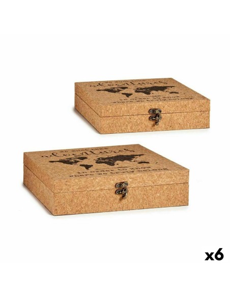 Juego de Cajas Decorativas Mapamundi Marrón Corcho Madera MDF (6 Unidades) | Tienda24 Tienda24.eu