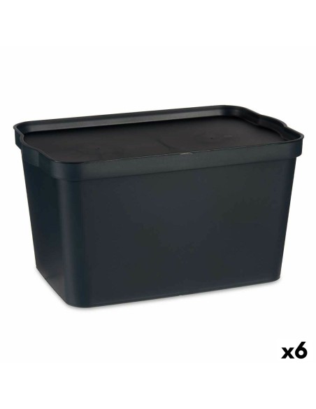 Caja de Almacenaje con Tapa Antracita Plástico 24 L 29,3 x 24,5 x 45 cm (6 Unidades) | Tienda24 Tienda24.eu