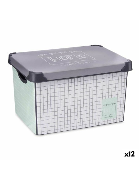 Caja de Almacenaje con Tapa Home Cuadriculado 22 L Gris Plástico 29 x 23,5 x 39 cm (12 Unidades) | Tienda24 Tienda24.eu