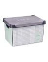 Caja de Almacenaje con Tapa Home Cuadriculado 22 L Gris Plástico 29 x 23,5 x 39 cm (12 Unidades) | Tienda24 Tienda24.eu