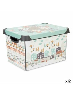 Conjunto de Caixas de Organização Empilháveis DKD Home Decor Marinha Riscas Branco Azul Marinho Cartão (37,5 x 37,5 x 18 cm) | Tienda24 Tienda24.eu