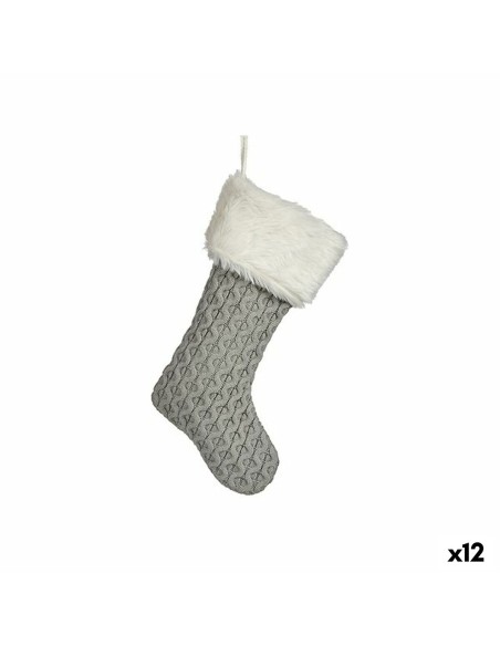 Adorno Navideño Calcetín de Navidad Gris Tela 28 x 4 x 46 cm (12 Unidades) | Tienda24 Tienda24.eu