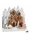 Figura Decorativa Luz Pueblo Blanco Marrón Madera 44 x 44,5 x 6 cm (4 Unidades) | Tienda24 Tienda24.eu