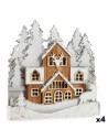 Decorative Figure Light Town White Brown Wood 44 x 43 x 6 cm (4 Units) | Tienda24 Tienda24.eu