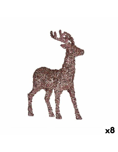 Figura Decorativa Rena de Natal Purpurina Cor de Rosa Dourado Plástico 15 x 45 x 30 cm (8 Unidades) | Tienda24 Tienda24.eu