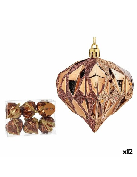 Set de Bolas de Navidad Diamante Marrón Plástico 8 x 9 x 8 cm (12 Unidades) | Tienda24 Tienda24.eu