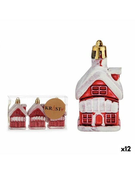 Conjunto de Decorações de Natal Casa Branco Vermelho Dourado Plástico 2,5 x 7 x 4 cm (12 Unidades) | Tienda24 Tienda24.eu