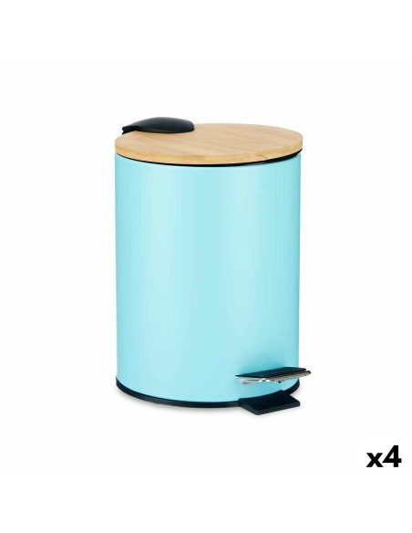 Papelera Azul Metal Bambú 3 L (4 Unidades) | Tienda24 Tienda24.eu