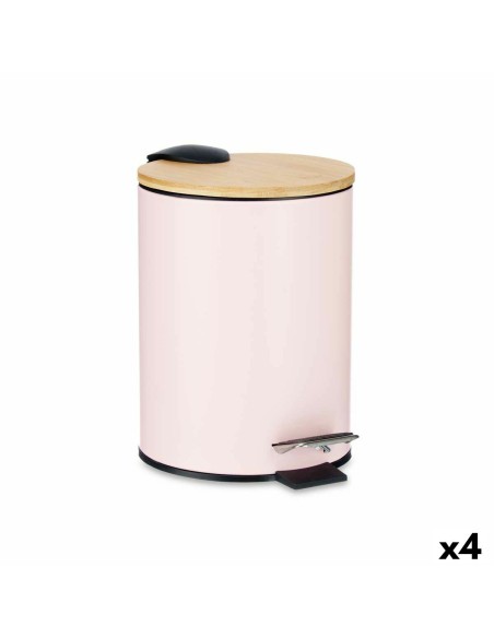 Papelera Rosa Metal Bambú 3 L (4 Unidades) | Tienda24 Tienda24.eu