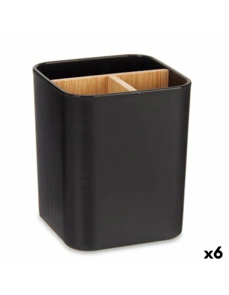 Portaspazzolini da Denti Nero Bambù polipropilene 9 x 11 x 9 cm (6 Unità) da Berilo, Supporti e distributori - Ref: S3629113,...