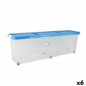 Storage Box with Lid Tontarelli Wheels Transparent Plastic Blue 120 x 30 x 39 cm (6 Units) by Tontarelli, Storage boxes and c...