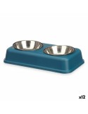 Futternapf für Katzen Double Blau Metall 35 x 7,5 x 19 cm (12 Stück) | Tienda24 Tienda24.eu