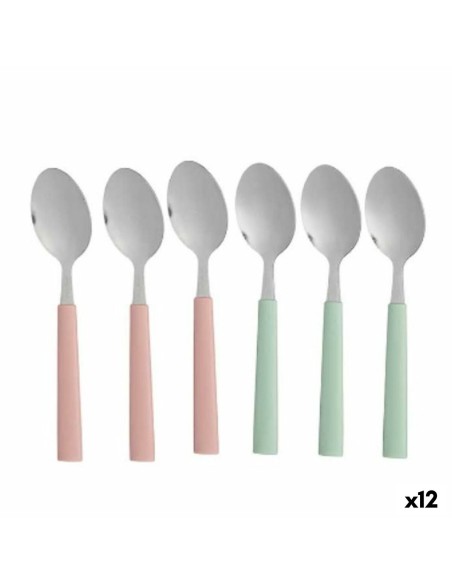 Set of Spoons Dessert Green Pink Silver Stainless steel Plastic 15,7 cm (12 Units) | Tienda24 Tienda24.eu