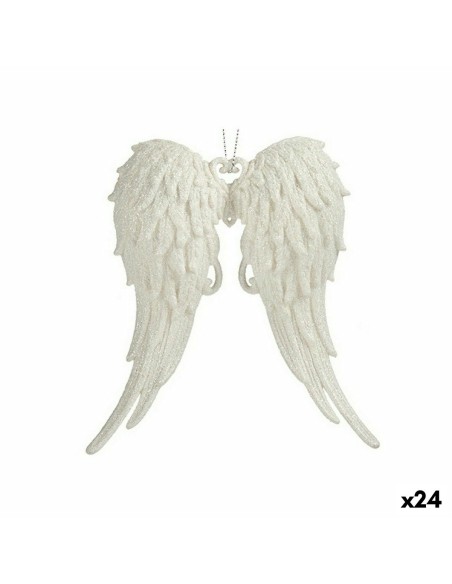 Christmas bauble Angel Wings White Plastic Glitter 13 x 14,5 x 2,5 cm (24 Units) | Tienda24 Tienda24.eu