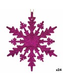 Christmas bauble Snowflakes Fuchsia Plastic Glitter 15 x 15 x 0,2 cm (24 Units) | Tienda24 Tienda24.eu