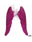 Christmas bauble Angel Wings Fuchsia Plastic Glitter 12,5 x 15 x 2,5 cm (24 Units) | Tienda24 Tienda24.eu