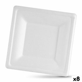 Plate set Algon Disposable White Sugar Cane Squared 26 cm (8 Units) by Algon, Turntables - Ref: S2229563, Price: 31,64 €, Dis...