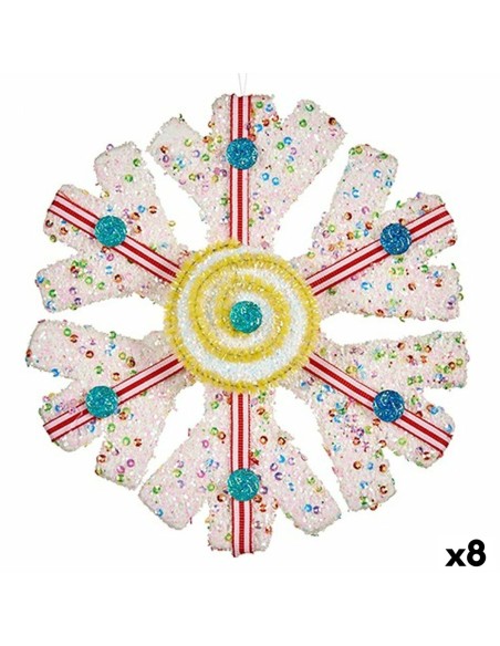 Christmas bauble Snowflakes White Red 17 x 6 x 17 cm (8 Units) | Tienda24 Tienda24.eu