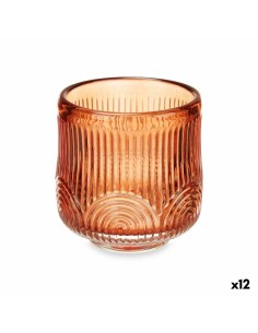 Portacandele Righe Arancio Cristallo 7,5 x 7,8 x 7,5 cm (12 Unità) da Gift Decor, Candelieri e portacandele - Ref: S3631698, ...