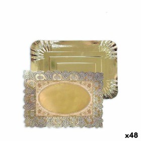 Snack tray Algon Golden Rectangular 25,5 x 35 x 2 cm Disposable (48 Units) by Algon, Plates and dishes - Ref: S2231656, Price...