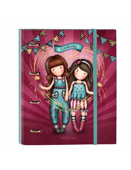 Reliure à anneaux Gorjuss Fireworks Bordeaux (27 x 32 x 3.5 cm) | Tienda24 Tienda24.eu