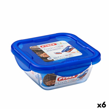 Lancheira Hermética Pyrex Cook & Go 16,7 x 16,7 x 7 cm Azul 850 ml Vidro (6 Unidades) de Pyrex, Armazenamento de alimentos - ...