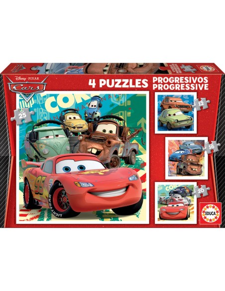 Set de 4 Puzzles Cars Let's race 16 x 16 cm | Tienda24 Tienda24.eu