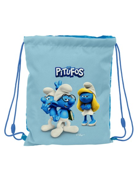 Saco Mochila com Cordas Los Pitufos Azul Azul celeste 26 x 34 x 1 cm | Tienda24 Tienda24.eu