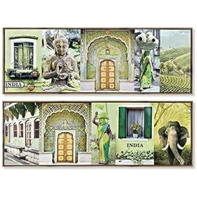 Pintura DKD Home Decor 120 x 2,3 x 40 cm Tela Verde poliestireno (2 Unidades) de DKD Home Decor, Frontões decorativos - Ref: ...