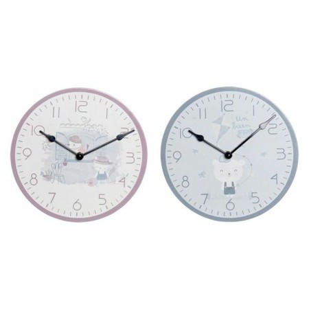 Wall Clock DKD Home Decor Blue Pink Wood Metal Plastic MDF Wood Children's Bird 24 x 3 x 24 cm (2 Units) | Tienda24 - Global Online Shop Tienda24.eu