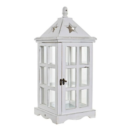 Farol DKD Home Decor Blanco Cristal Pino (21 x 21 x 51 cm) de DKD Home Decor, Candelabros y portavelas - Ref: S3014043, Preci...