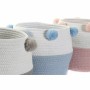 Panier DKD Home Decor Gris Bleu ciel Rose clair Pompons 30 x 30 x 26 cm Bois (3 Unités) (12 Unités) de DKD Home Decor, Boîtes...